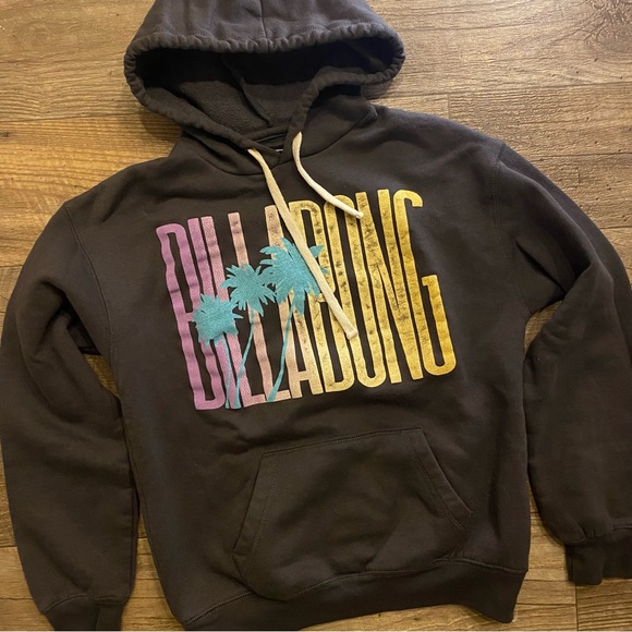 Billabong Dark Grey Black Classic Drawstring Sweatshirt Hoodie - Picture 3 of 5